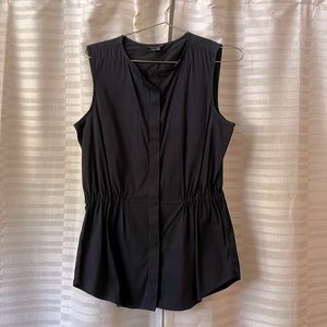 Theory Button Down Black Sleeveless Blouse